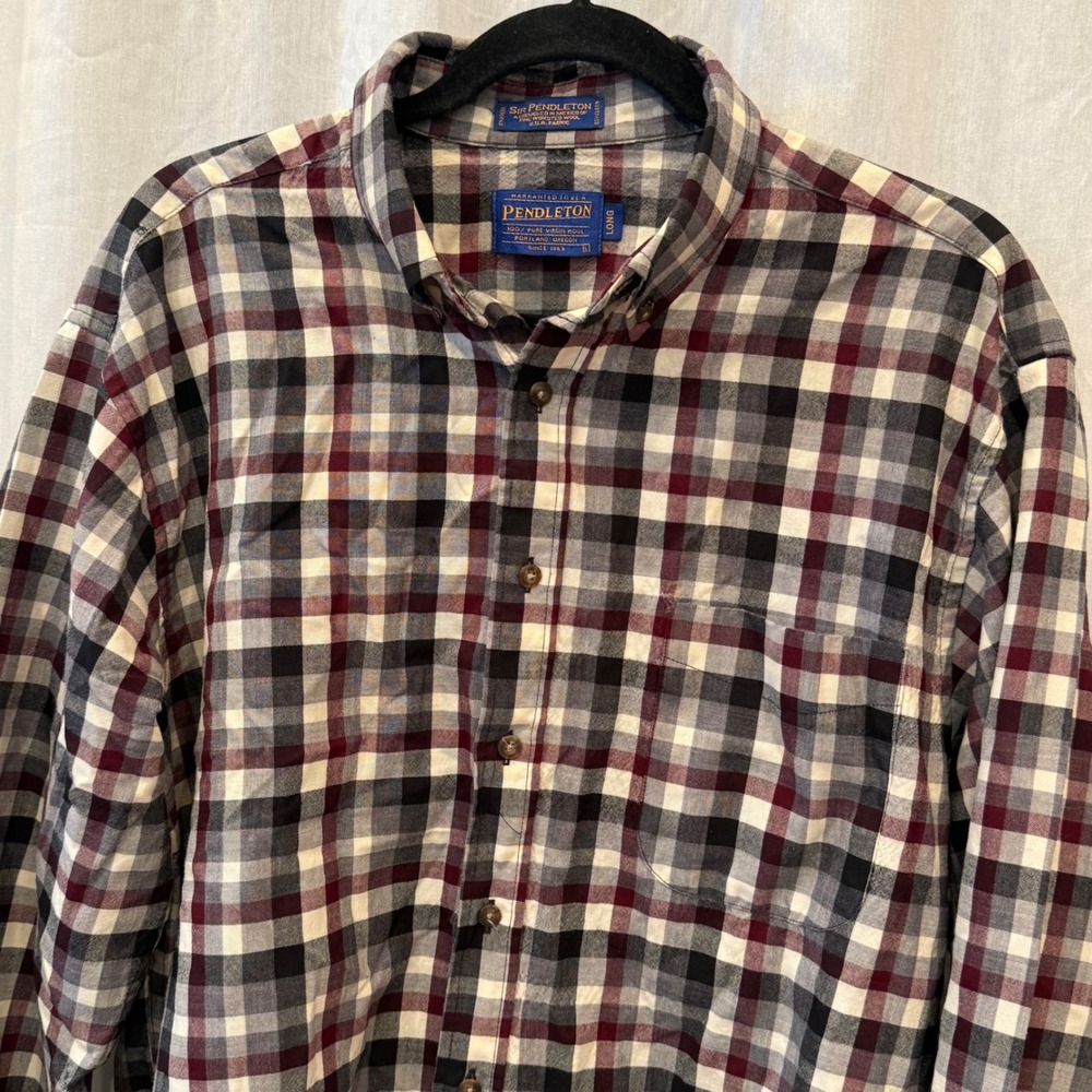 Sir Pendleton Plaid Long Sleeve Button Down Shirt Men L Long 100% Wool Casual